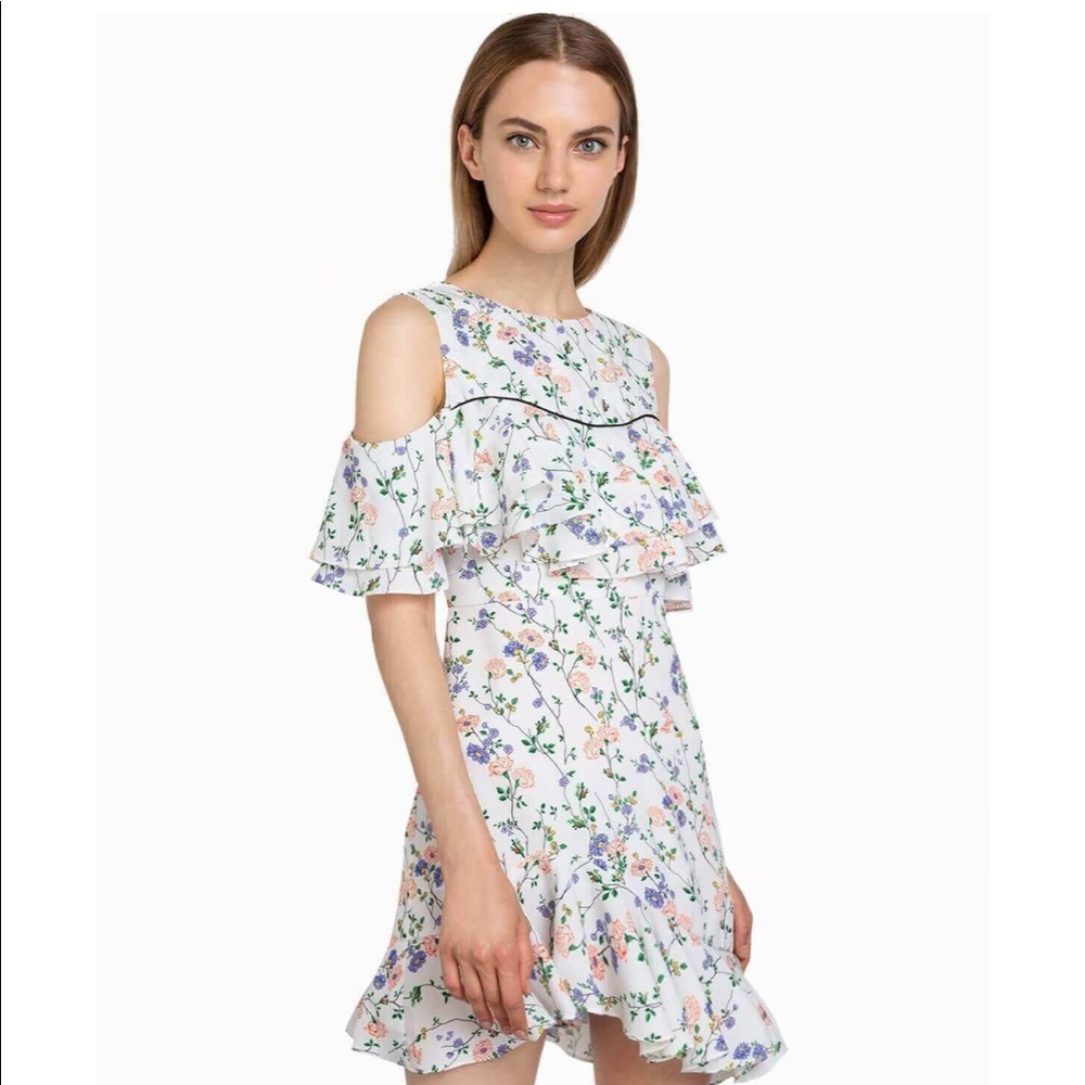 Floral Asymmetric Ruffle Dress